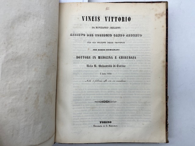 Vineis Vittorio da Mongrando (Biellese)... per essere dichiarato Dottore in Medicina. Della clorosi primaria